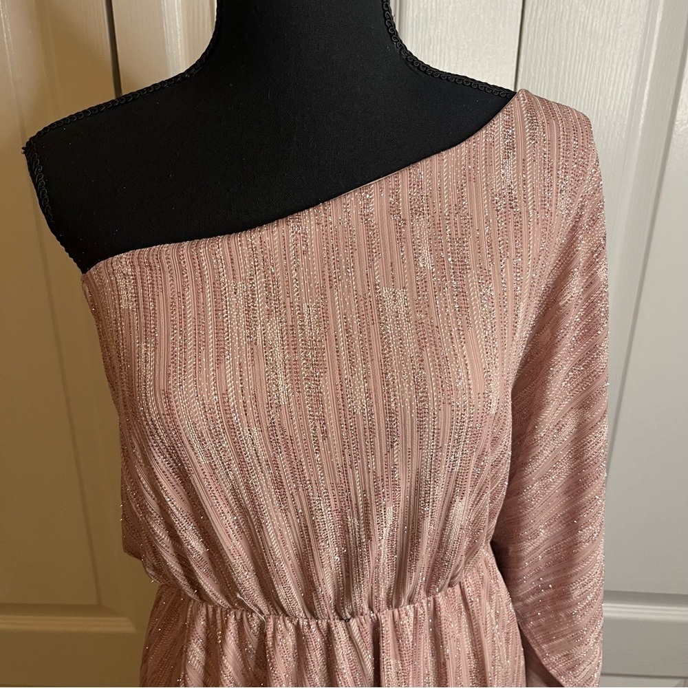 Pants Store Dress Sz S Pink Glitter One Shoulder Sparkle Grecian Cocktail NWT - Picture 2 of 8